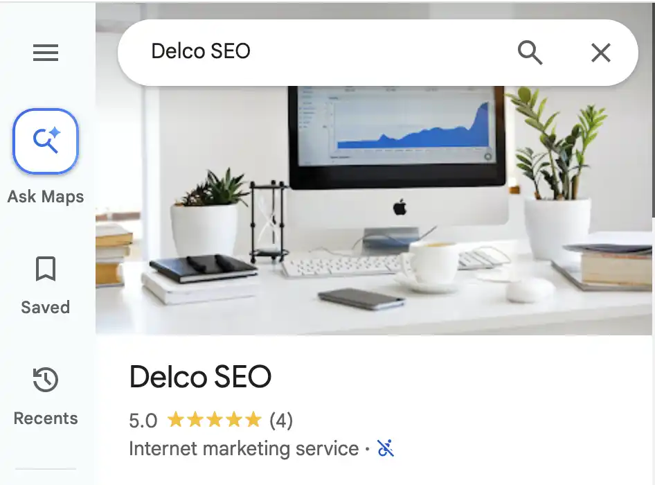 Delco SEO GMB review area