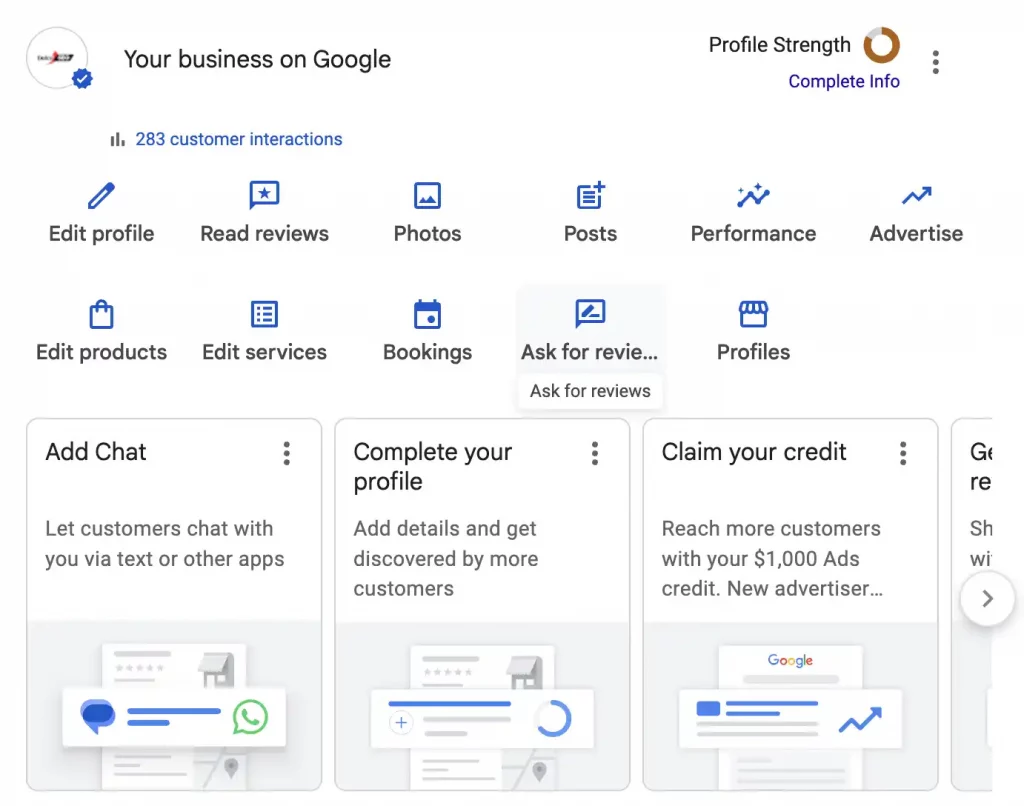 Review button in Google My Business profile